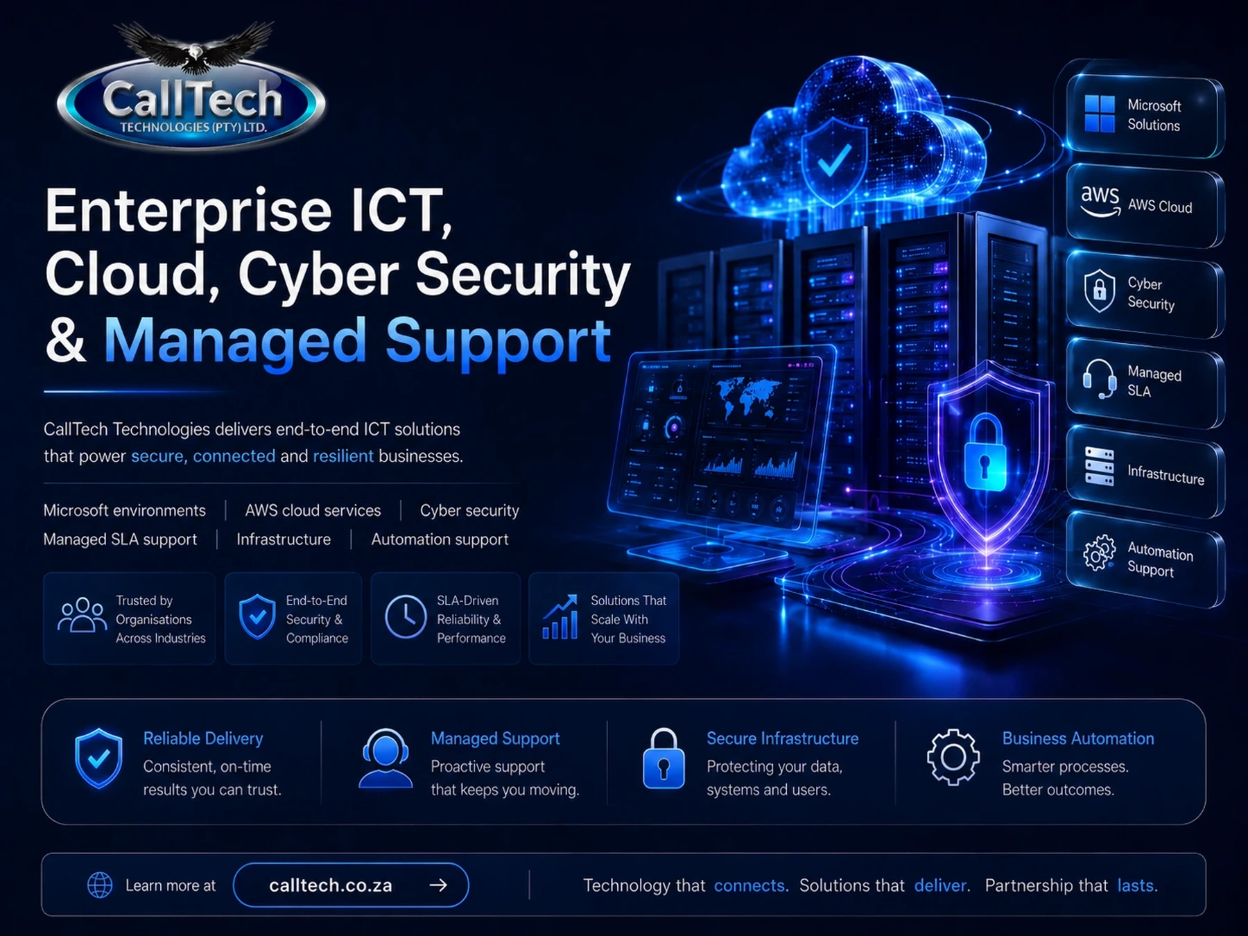 Enterprise ICT, cloud and cyber security illustration